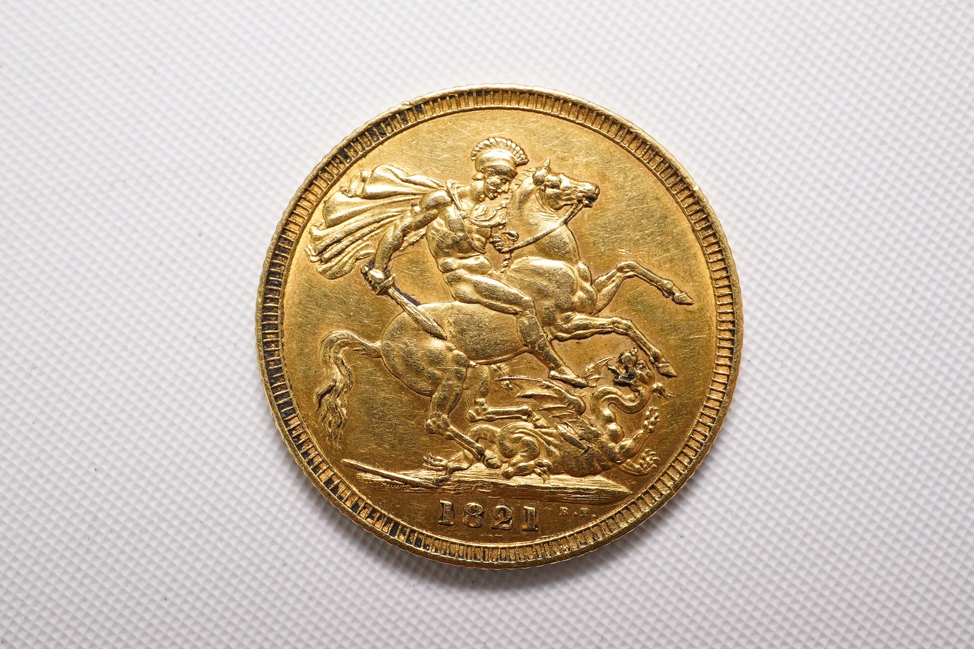 British gold coins, George IV, gold sovereign 1821, S.3800, near EF